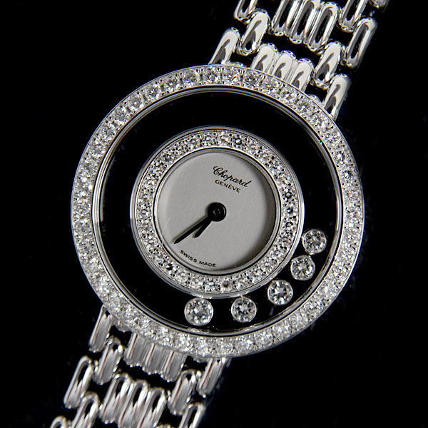  Chopard wristwatch lady's happy diamond diamond bezel 5P diamond battery type white gold Chopard used 