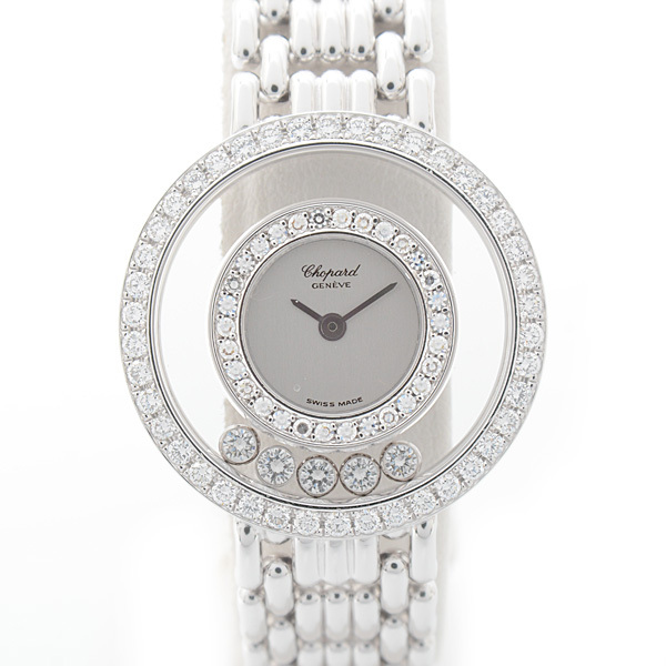  Chopard wristwatch lady's happy diamond diamond bezel 5P diamond battery type white gold Chopard used 