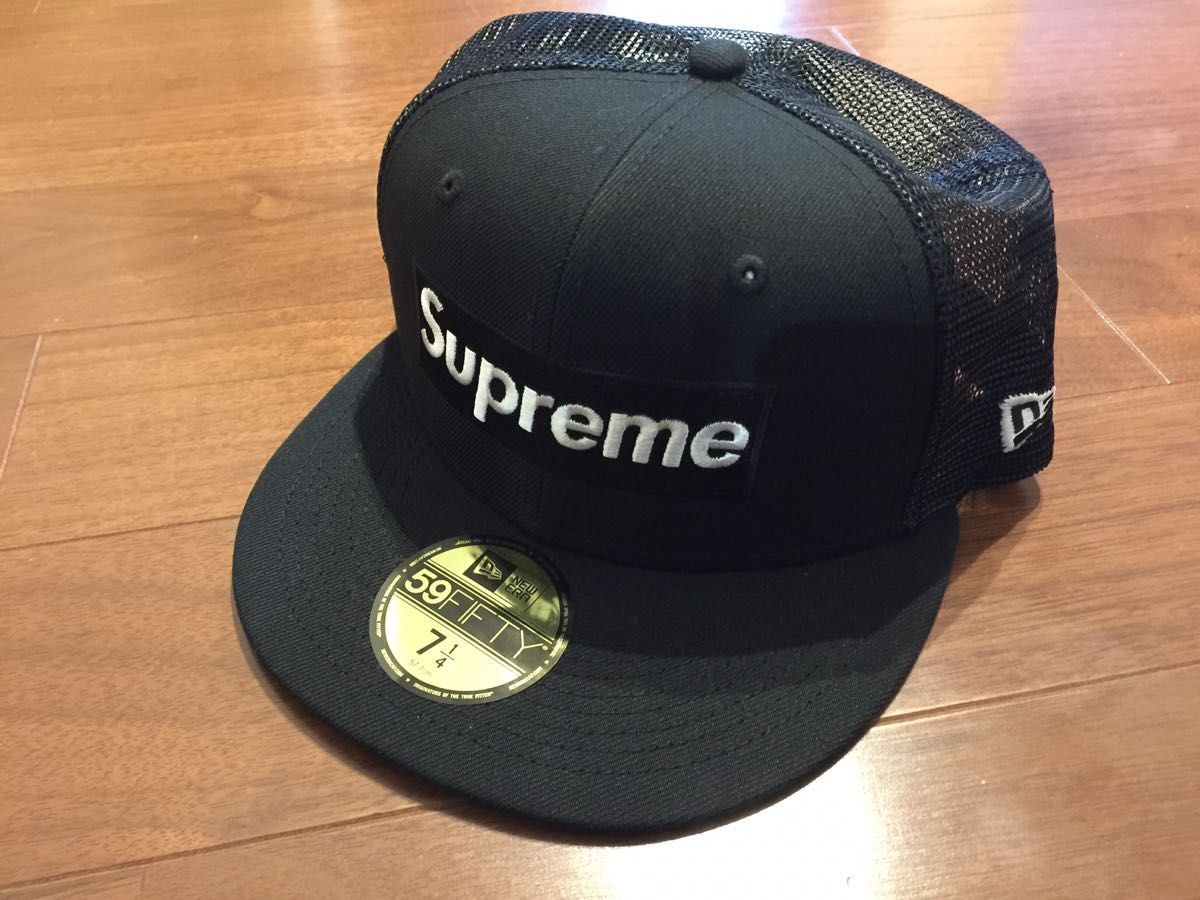 【新品未使用】23SS NEW ERA Supreme Mesh BOX LOGO キャップ 7 1/4 BLACK 黒