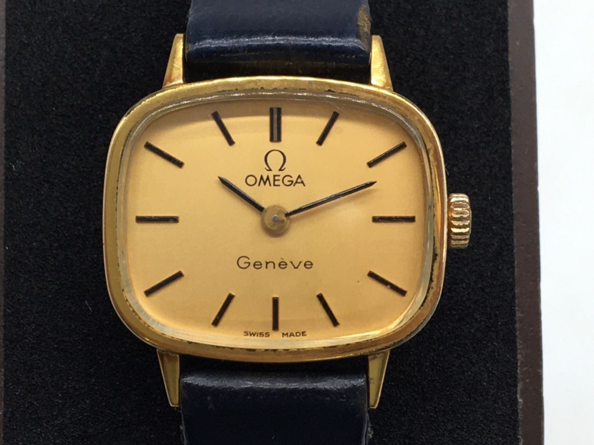 0403-513MK⑳23383 RP 腕時計 OMEGA オメガ Geneve ジュネーブ ゴールドカラー文字盤 スクエア スイス製 手巻き 稼働 アンティークの画像3