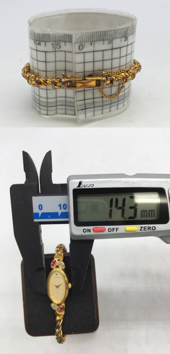 0403-512MK⑳23385 腕時計 SEIKO セイコー 1E20-5760 ゴールドカラー文字盤 レディース ブレスレットウォッチ 2針 不動 電池切れ？の画像10