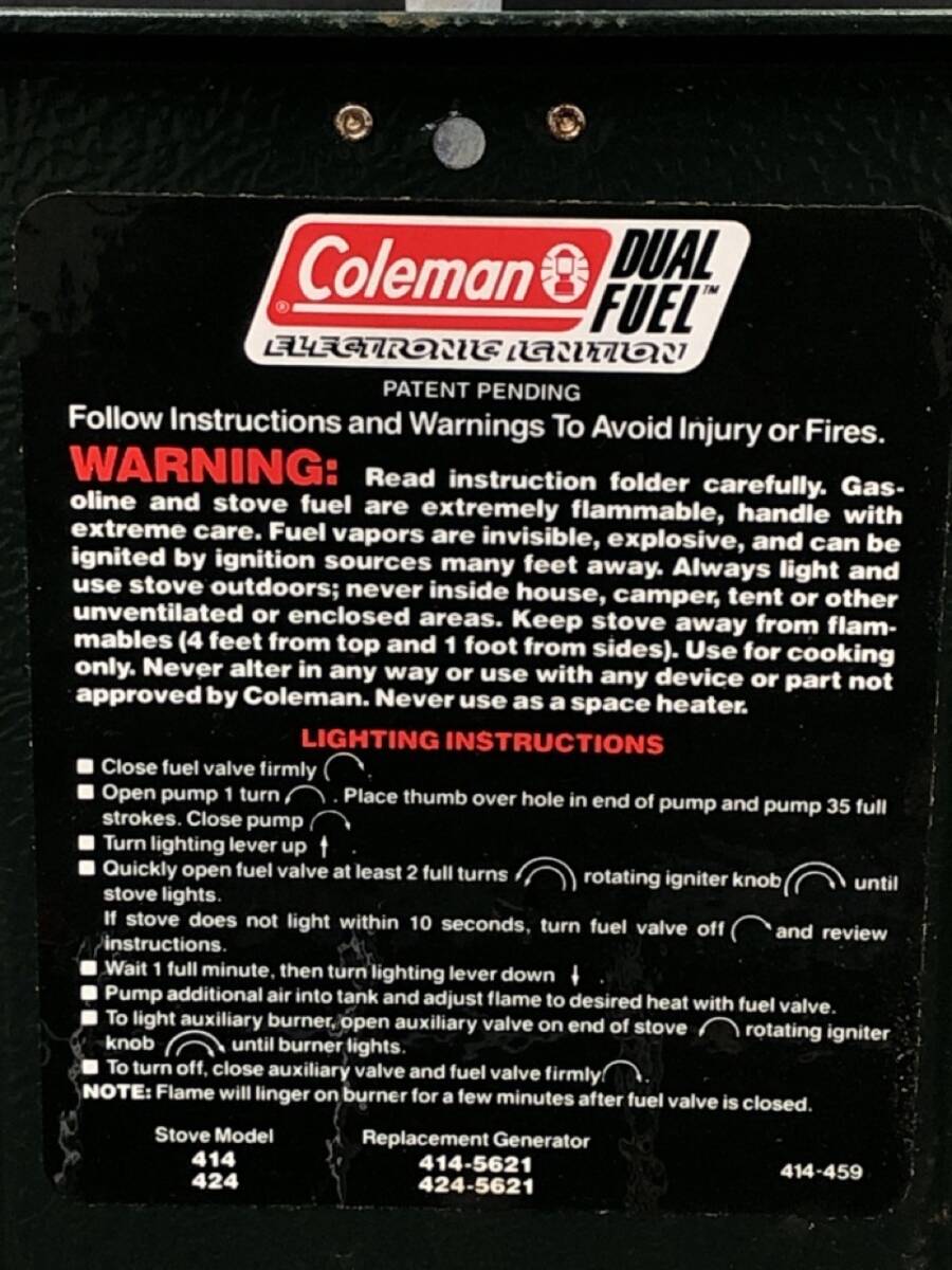 0402-132T?6053 佐川 Coleman コールマン DUAL FUEL Stove Powerhouse 414 414-459 2バーナーの画像3