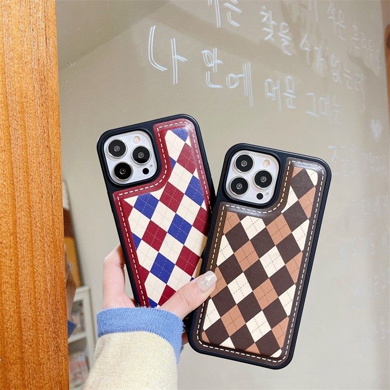 iPhone13 アーガイル チェック レトロ アイフォン スマホ ケース smartphone case ブラウン