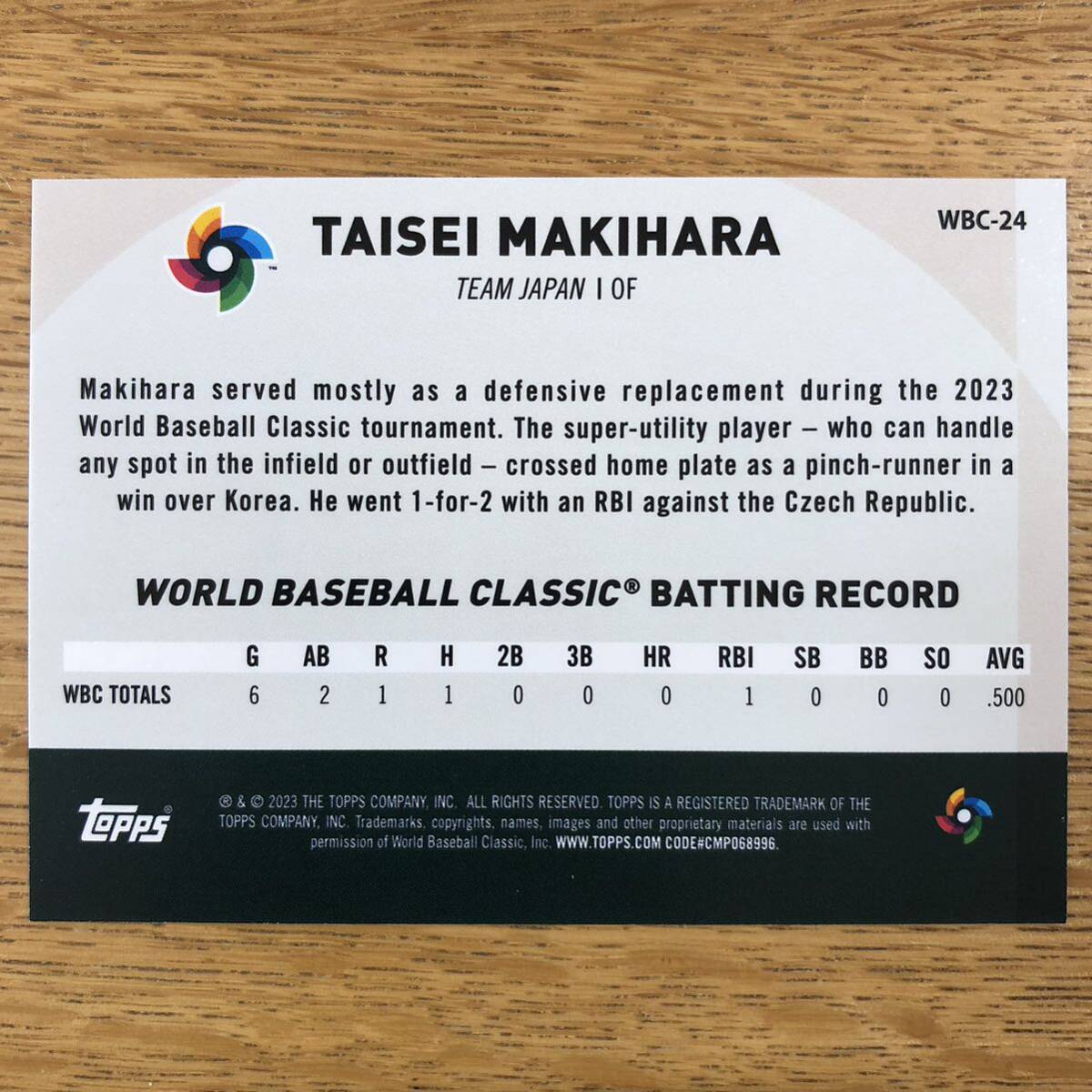 【WBC-24 Taisei Makihara 牧原大成 福岡ソフトバンクホークス】2023 Topps MLB Baseball JAPAN SPECIAL EDITION/World Baseballの画像2