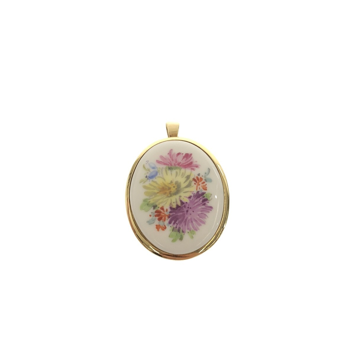 【Meissen】マイセン ペンダントトップ ブローチ 585刻印 アクセサリー 五つの花 フラワー 小物 K14 ネックレス 西洋陶器 現状品 A801