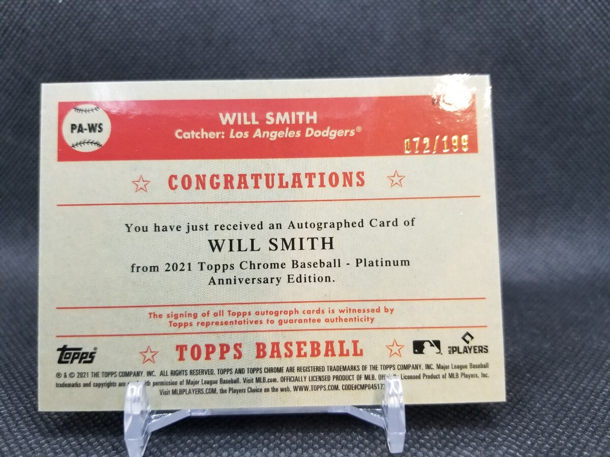 2021 Topps Chrome Refractor Autograph Will Smith ウィル・スミス サイン 199枚限定 ドジャース_画像2