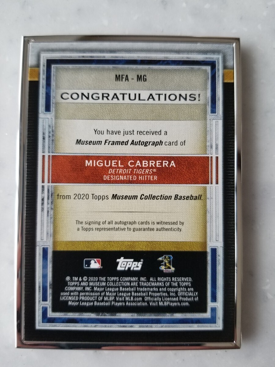 2020 Topps Museum Collection Silver Framed Autogragh Card Miguel Cabrera 09/15 ミゲル・カブレラ サイン 15枚限定の画像2