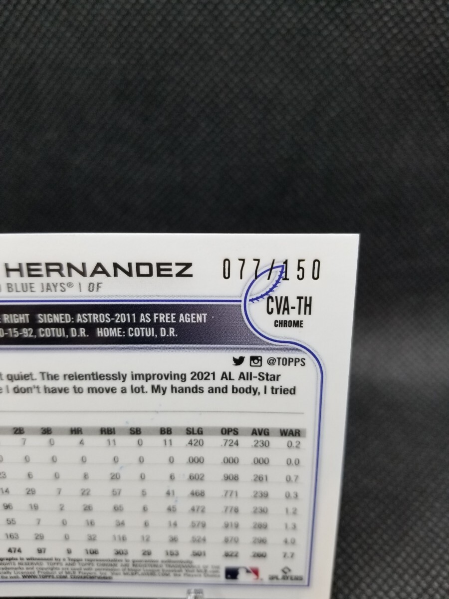 2022 Topps Chrome Blue Refractor Autogragh Card Teoscar Hernandez 77/150 テオスカー・ヘルナンデス 直筆サイン 150枚限定 ドジャース_画像3