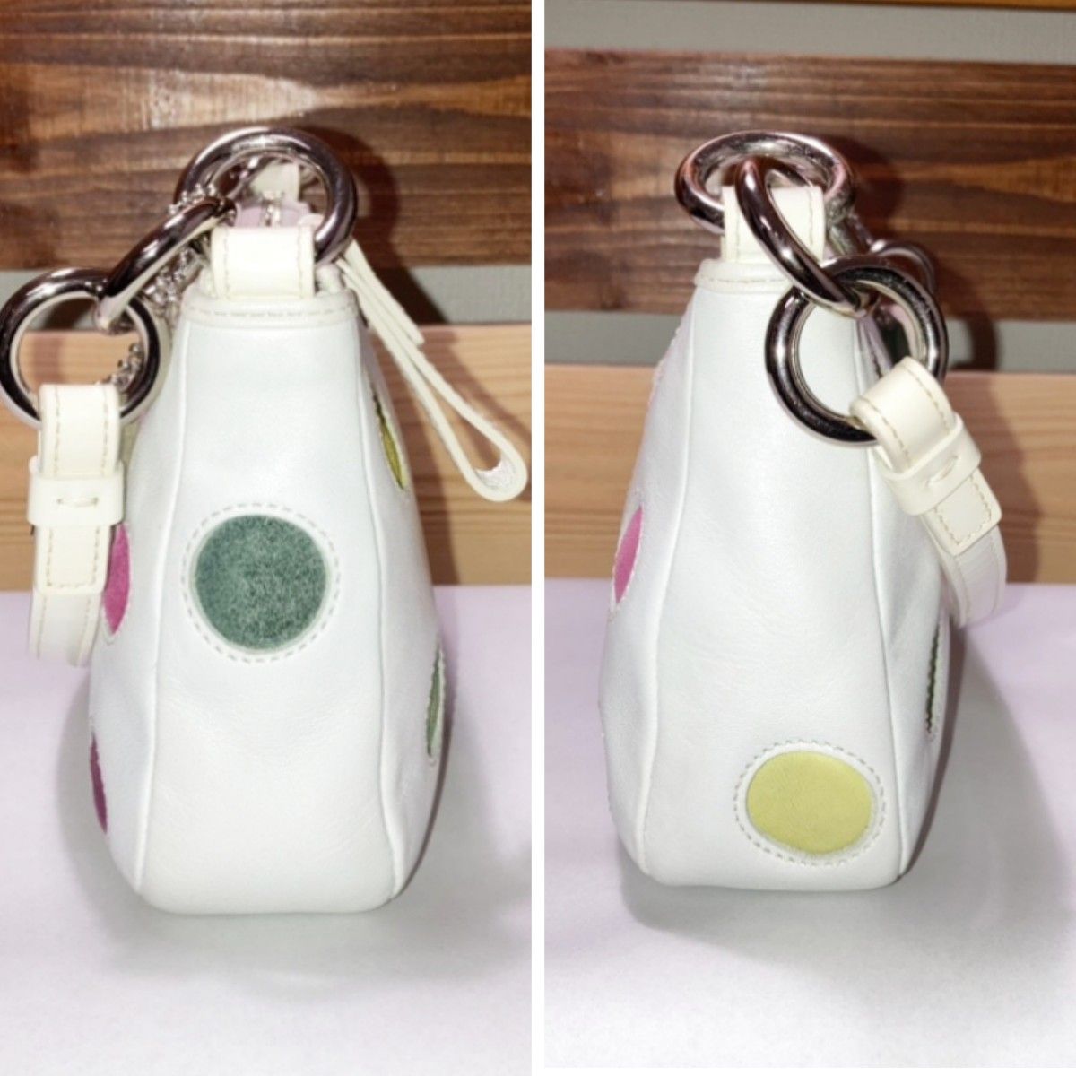 美品 激レア コーチ ポルカドット デミポーチハンドバッグ 白 美品 激レア コーチ ポルカドット デミポーチハンドバッグ 白
