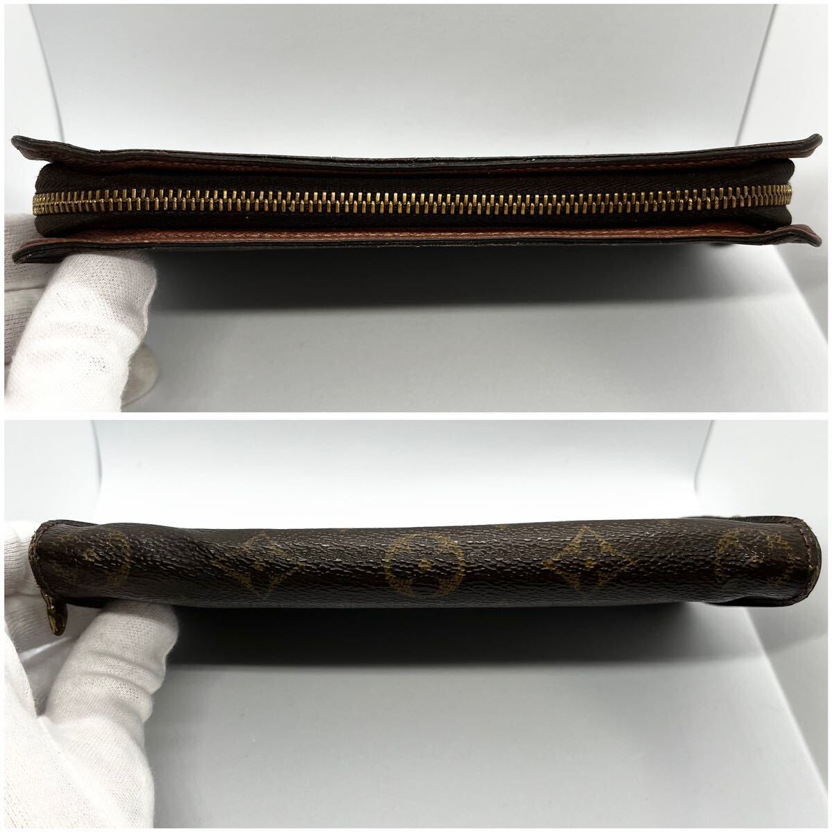 1円 LOUIS VUITTON ルイヴィトン M61727 モノグラム ポルトモネジップ ラウンドファスナー 長財布 ウォレット ブラウン系 FC3575_画像5