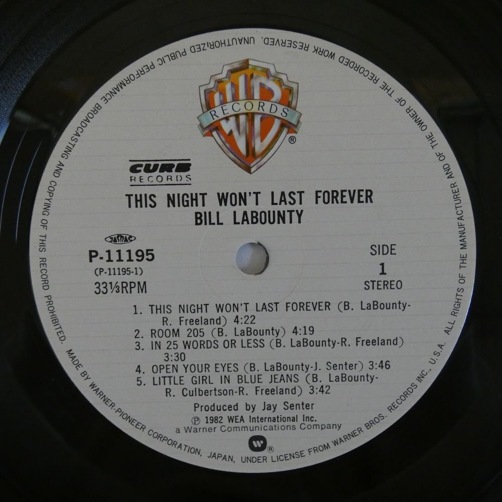 47054751;【帯付】Bill Labounty / This Night Won't Last Forever 涙は今夜だけ_画像3