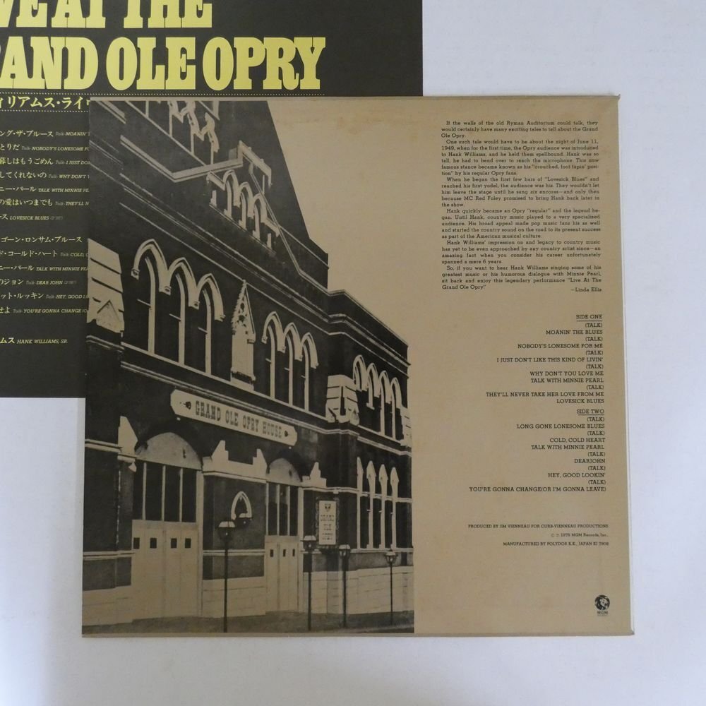 47055039;【国内盤/美盤/プロモ白ラベル】Hank Williams, Sr. / Live at the Grand Ole Opry_画像2