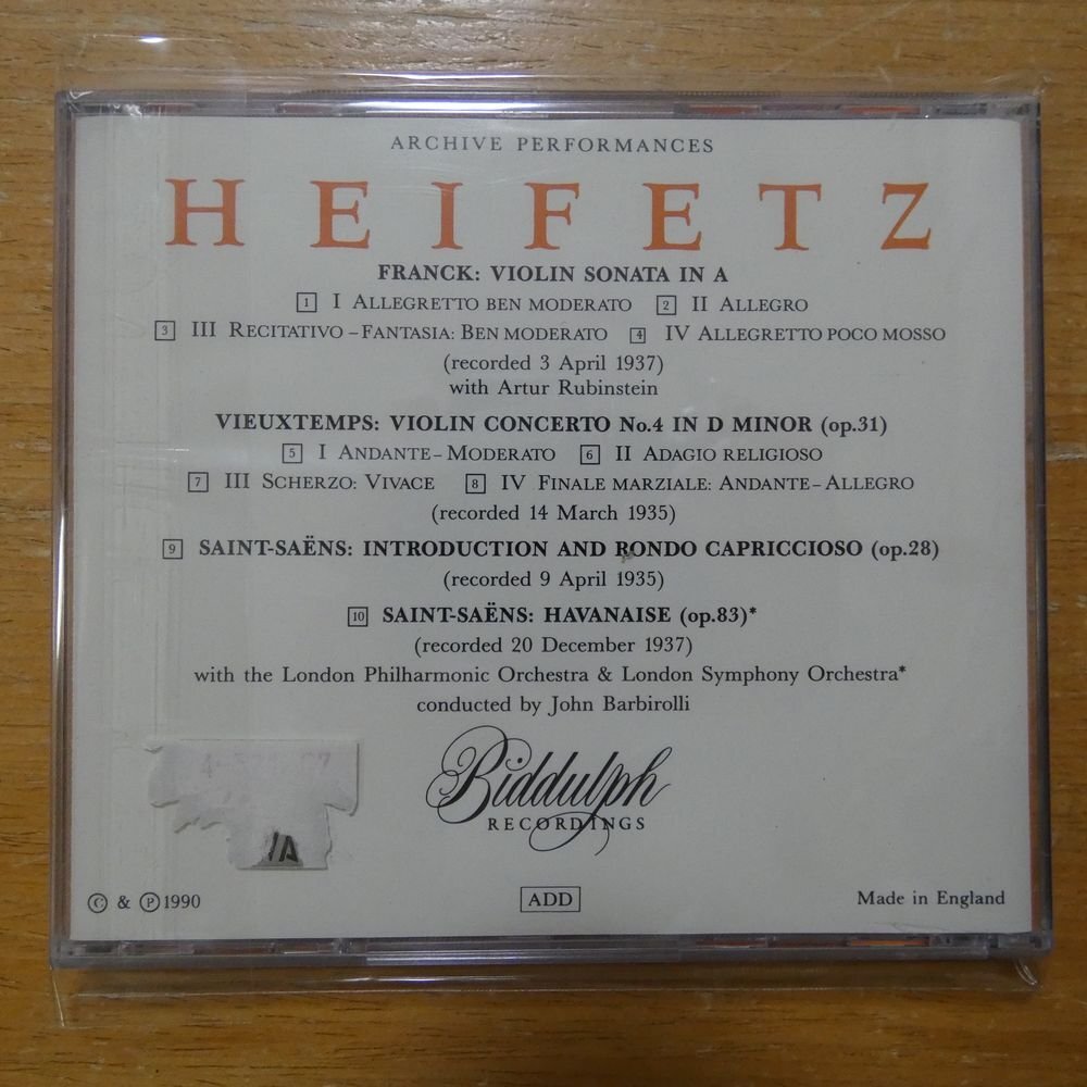 41095510;【CD/英盤/BIDDULPH】HEIFETZ / FRANCK, VIEUXTEMPS, SAINT-SAENS(LAB025)_画像2