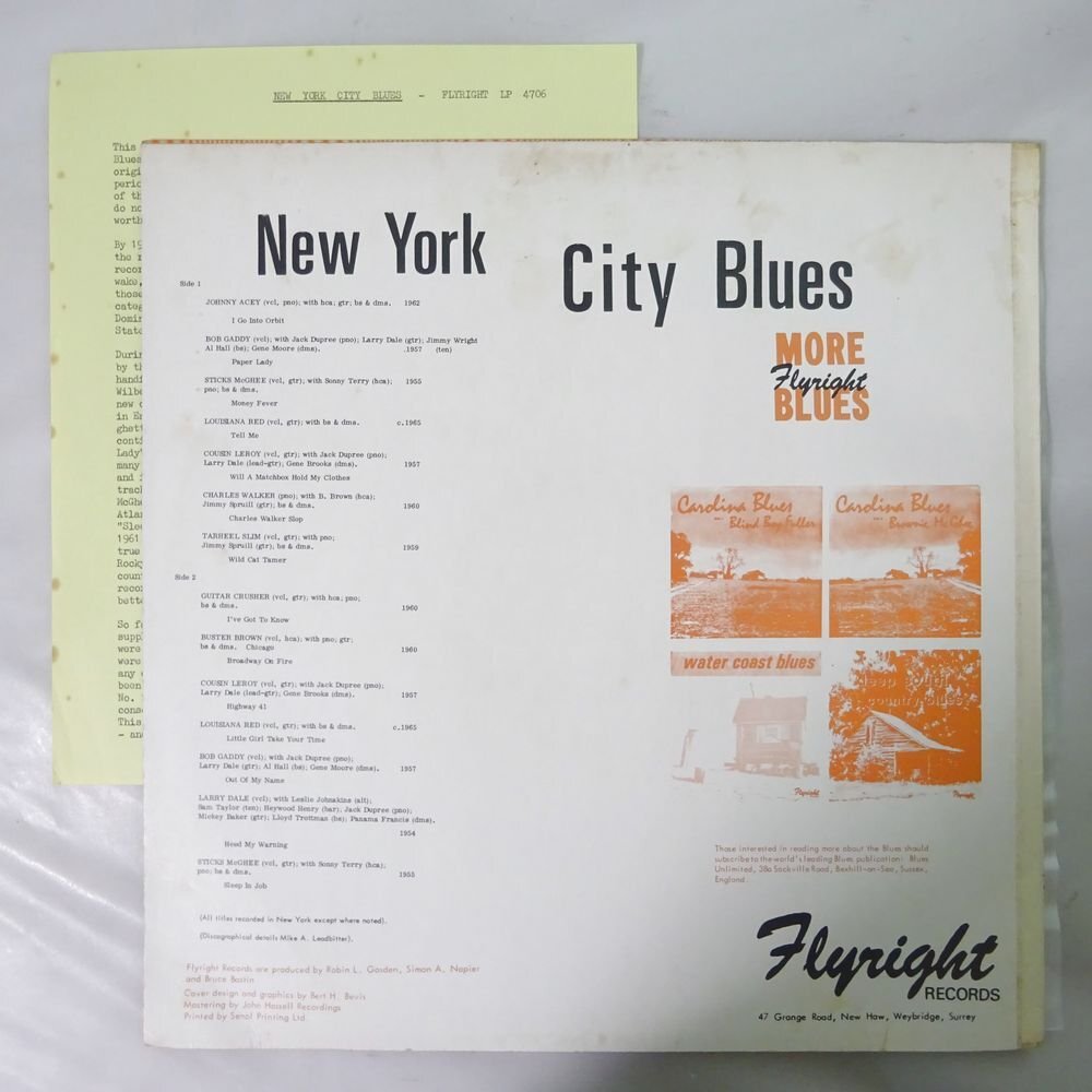 11185003;【UK盤/Flyright/MONO/コーティングジャケ/TEXラベル】V.A. / New York City Bluesの画像2