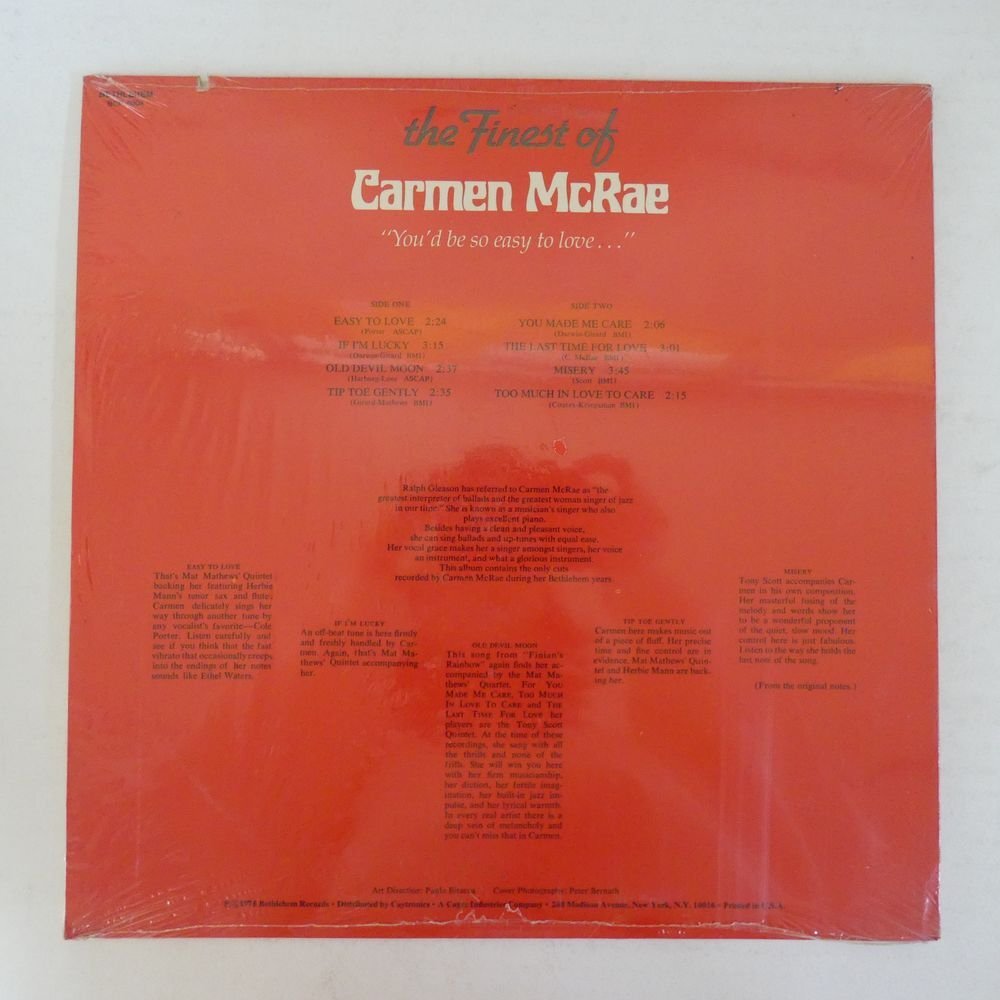 46069937;【US盤/BETHLEHEM/シュリンク】Carmen McRae / The Finest Of Carmen McRae: You'd Be So Easy To Loveの画像2