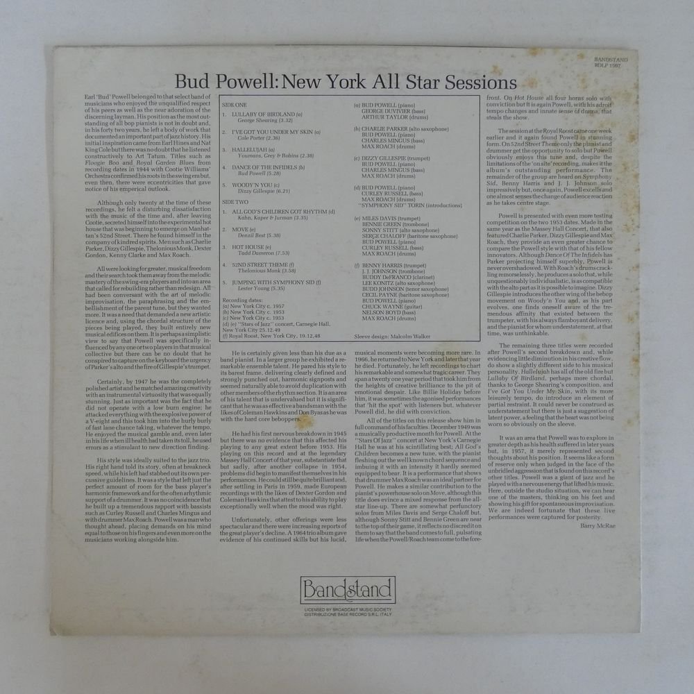 46070019;【Italy盤/Bandstand/美盤】Bud Powell / New York All Star Sessionsの画像2