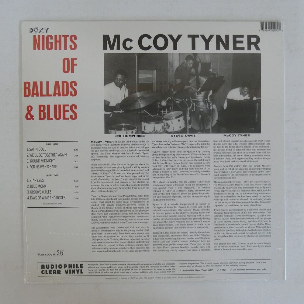 46070041;【未開封/Europe盤/Doxy/高音質140g重量盤/限定シリアル】McCoy Tyner / Nights Of Ballads & Bluesの画像2