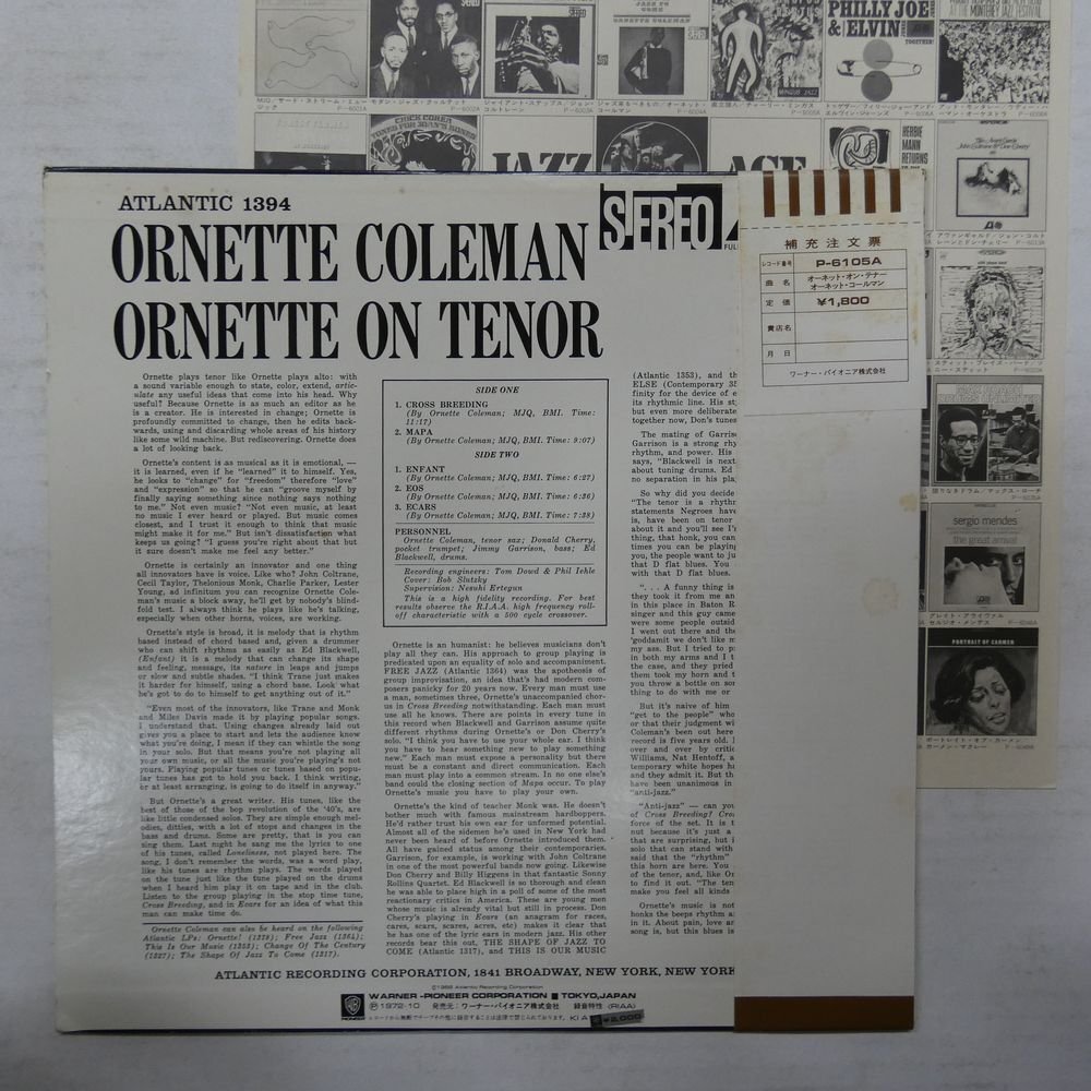 46070262;【帯付/補充票/美盤】Ornette Coleman / Ornette On Tenorの画像2