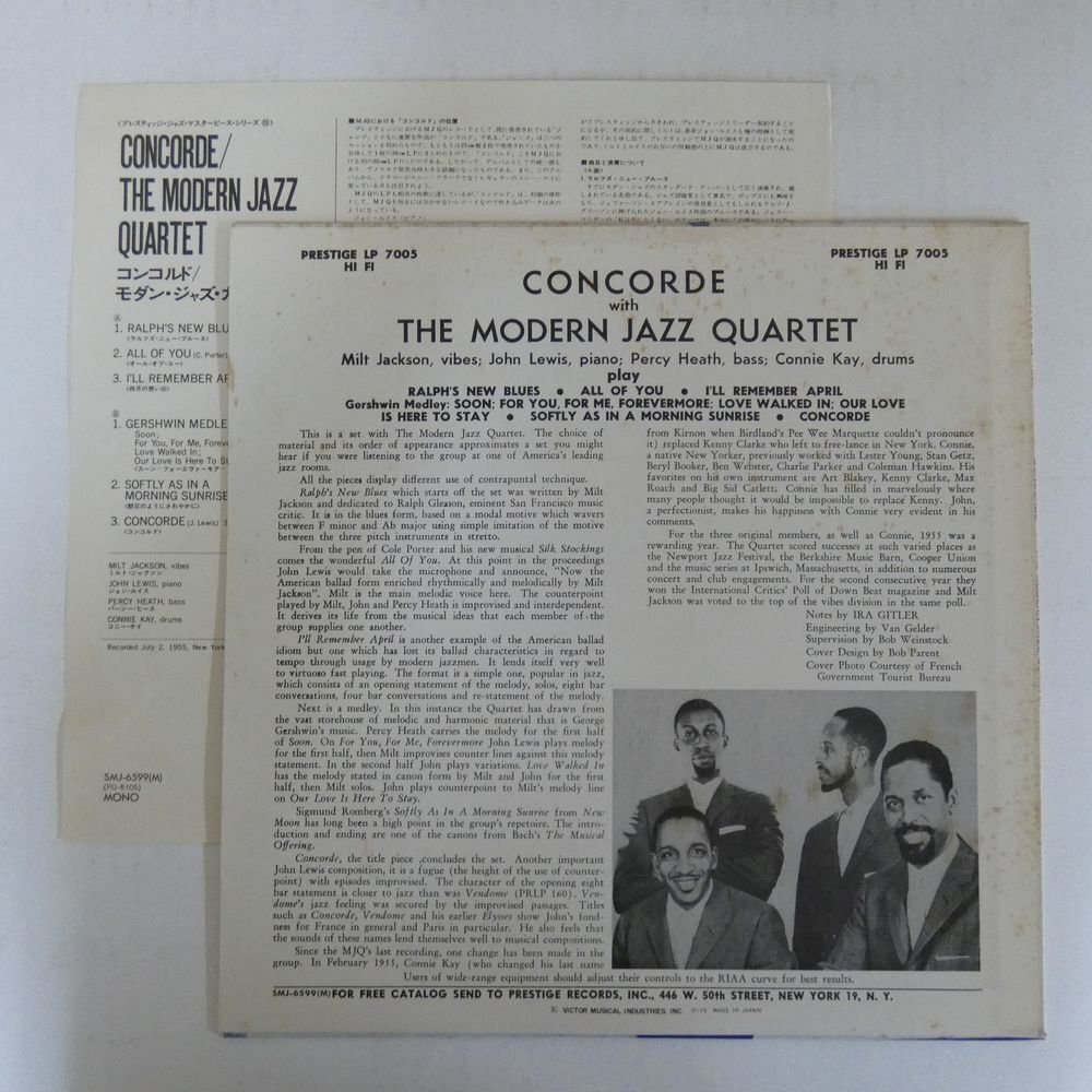 46071245;【国内盤/Prestige/MONO/美盤】The Modern Jazz Quartet / Concordeの画像2