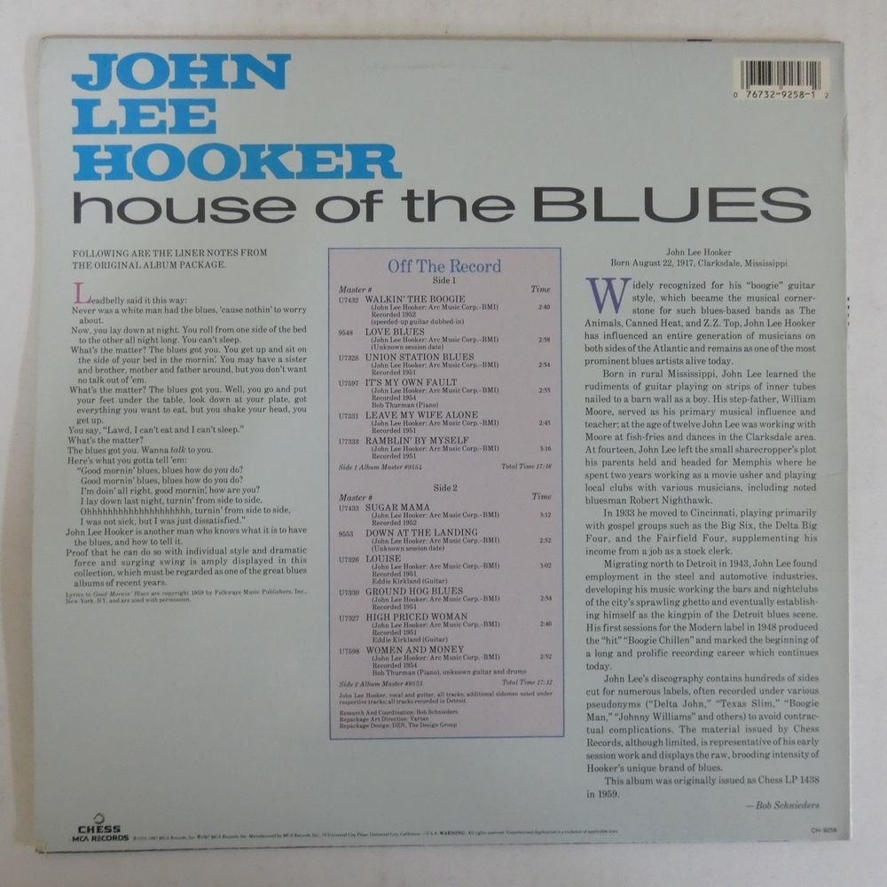 46071309;【US盤/CHESS】John Lee Hooker / House Of The Bluesの画像2