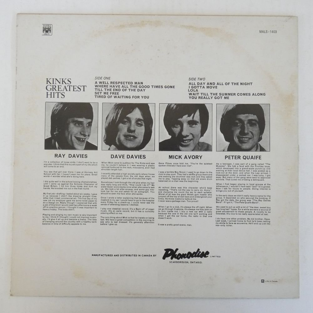 46071462;【Canada盤/美盤】The Kinks / Kinks Greatest Hitsの画像2