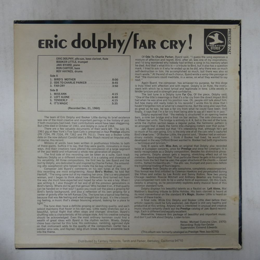 46071656;【US盤/Prestige】Eric Dolphy / Far Cry!_画像2