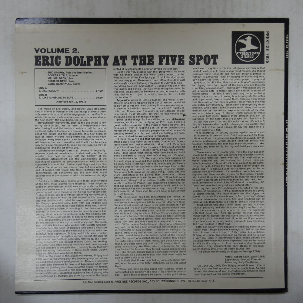 46071657;【US盤/Prestige/VAN GELDER刻印】Eric Dolphy / At The Five Spot Volume 2の画像2