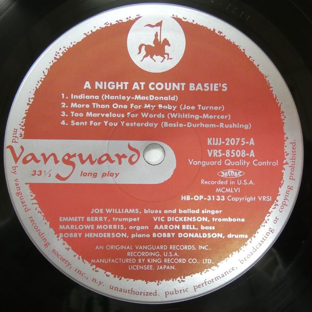 46071708;【帯付/VANGUARD/MONO/美盤】ジョー・ウイリアムス、他 / カウント・ベイシーズの夜の画像3