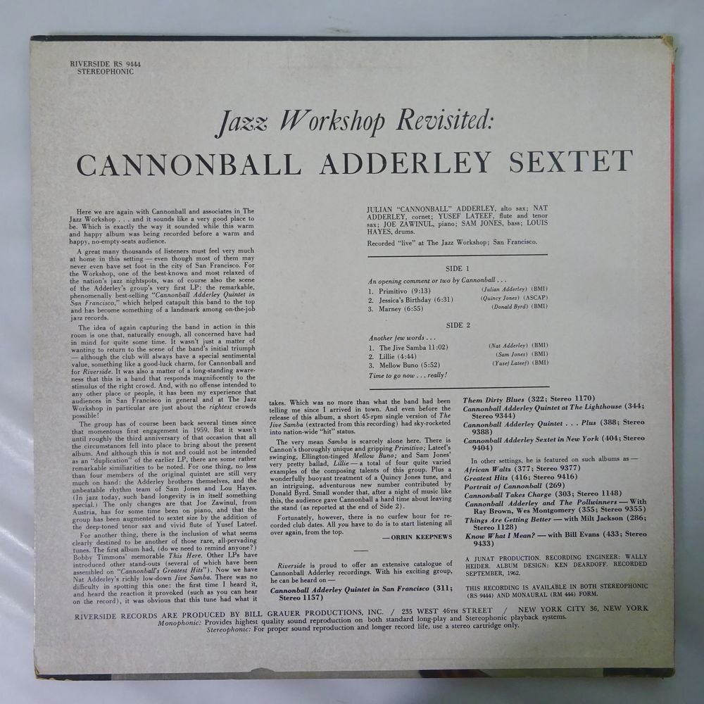 11185755;【US盤/Riverside/黒大ラベル】Cannonball Adderley Sextet / Jazz Workshop Revisitedの画像2