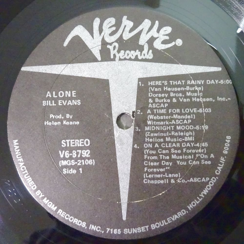 11185804;【US盤/Verve/黒T字】Bill Evans / Aloneの画像3
