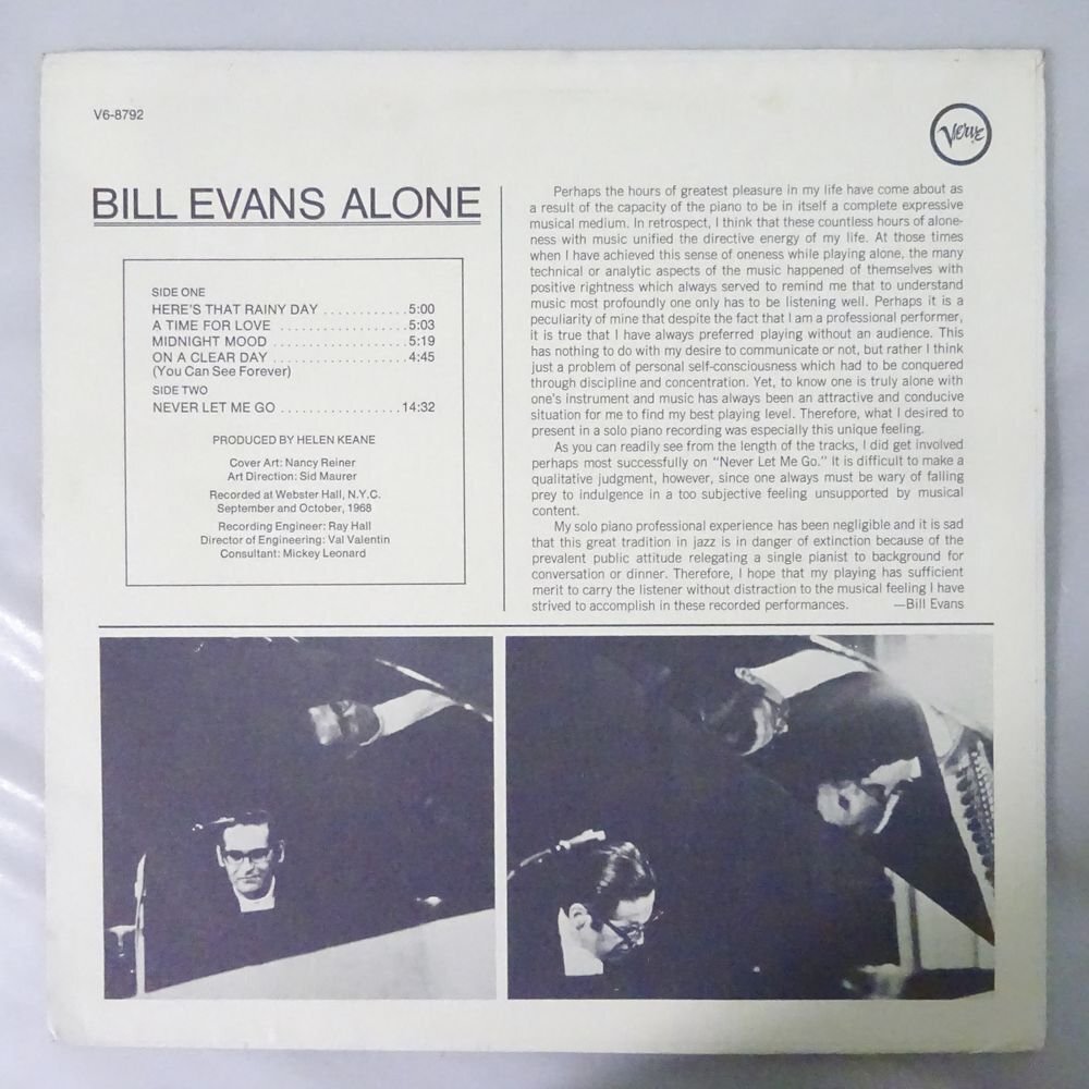 11185804;【US盤/Verve/黒T字】Bill Evans / Aloneの画像2