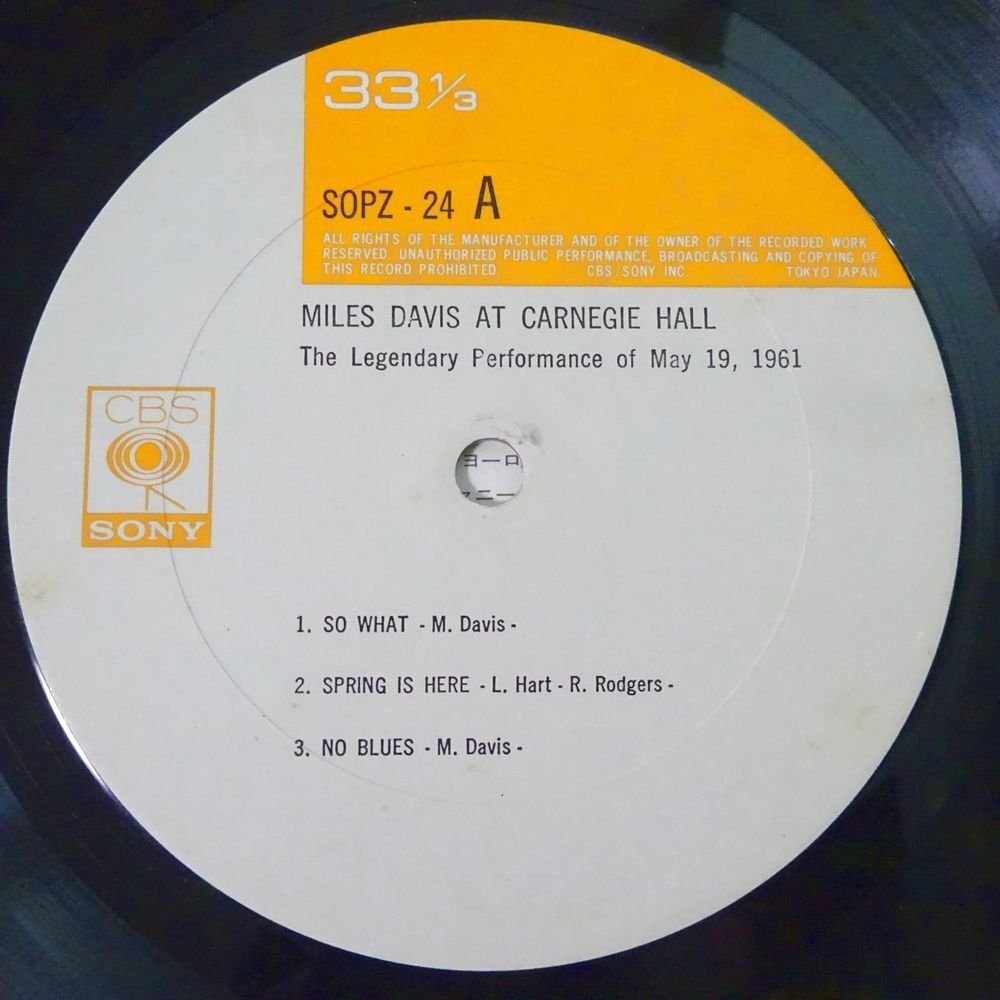 10024461;【国内盤/MONO/CBS/SONY】Miles Davis / Miles Davis At Carnegie Hallの画像3