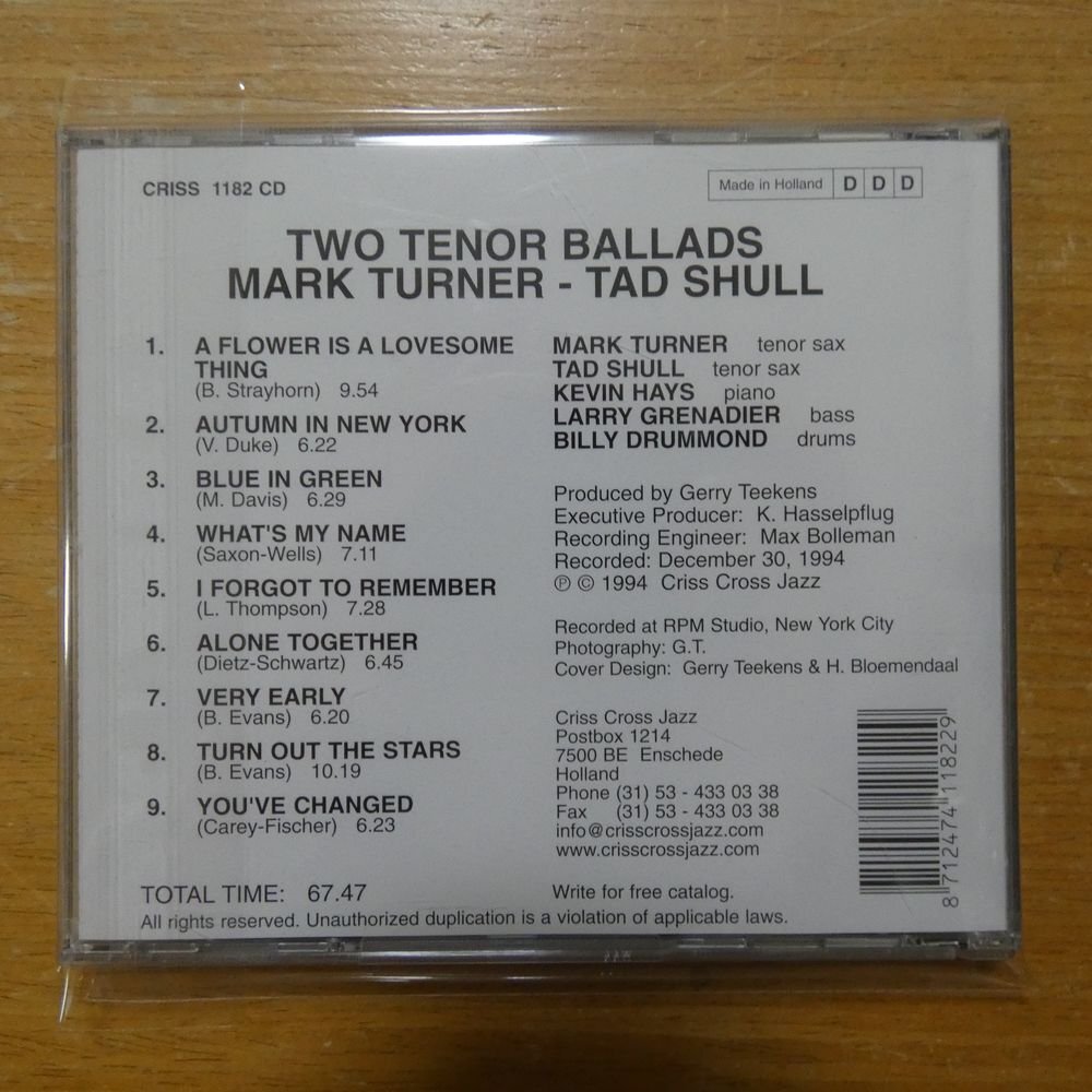 8712474118229;【CD】MARK TURNER/TAD SHULL / TWO TENOR BALLADS CRISS-1182CDの画像2