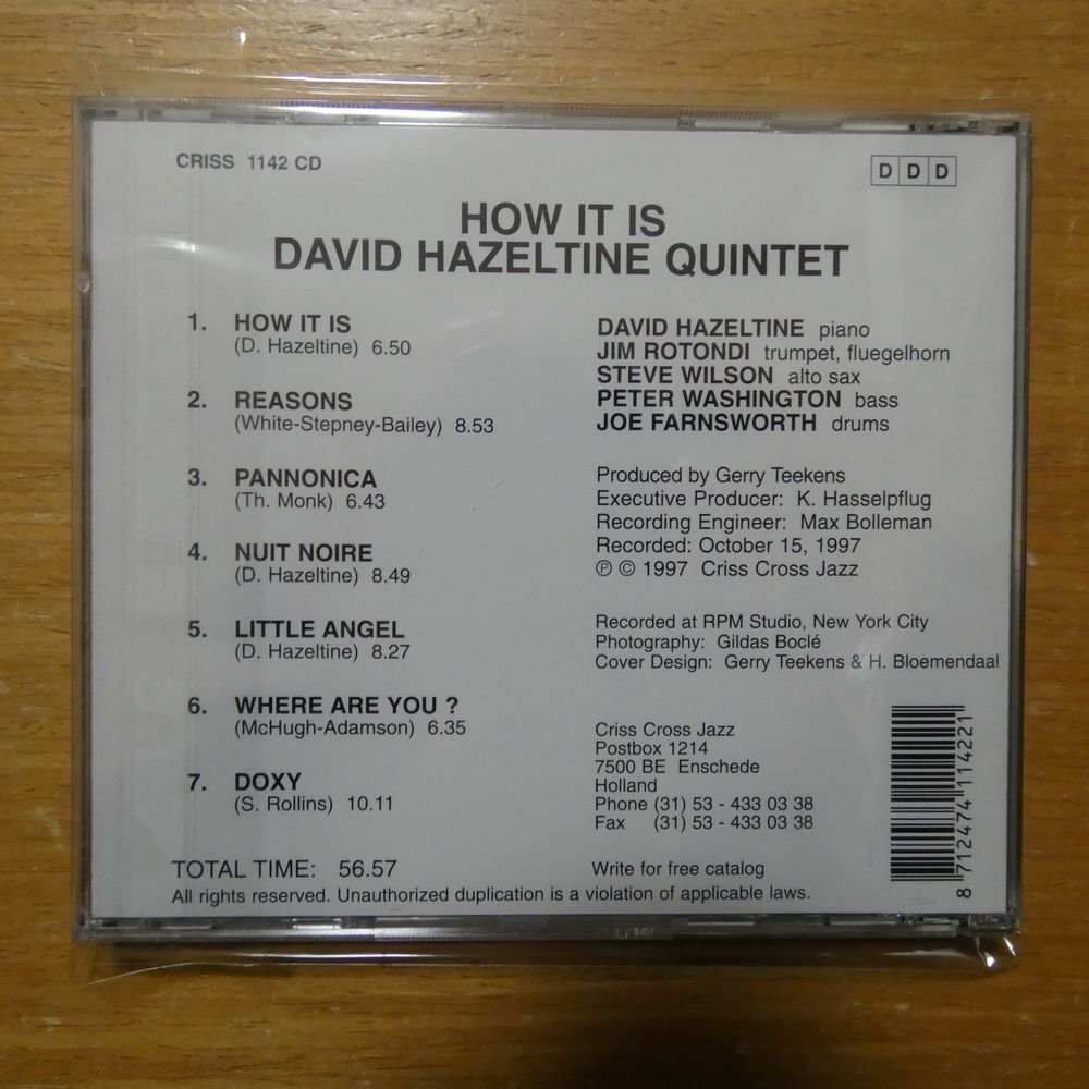 8712474114221;【CD/CRISSCROSS】DAVID HAZELTINE QUINTET / HOW IT IS CRISS-1142CDの画像2