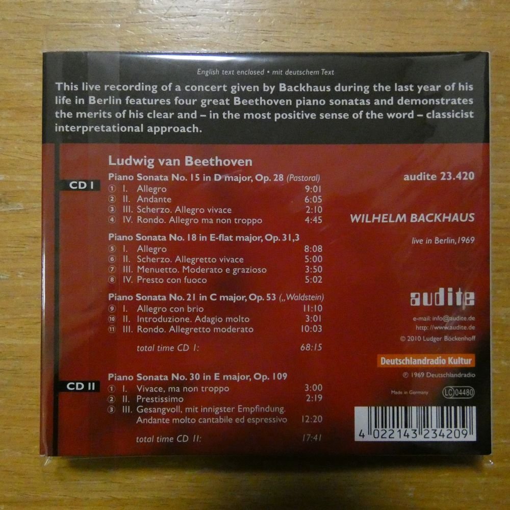 4022143234209;【2CD】BACKHAUS / BEETHOVEN:PIANO SONATAS(AUDITE23.420)の画像2