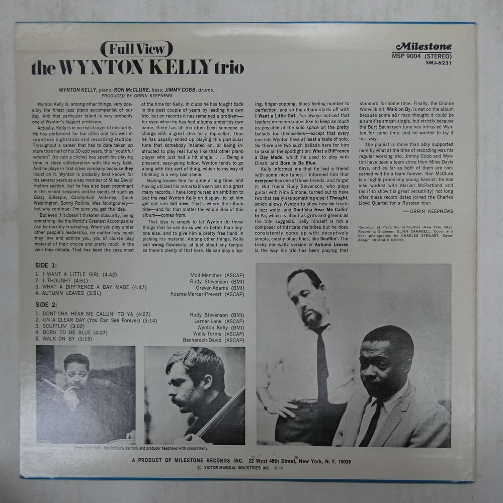 46072421;【国内盤/Milestone/美盤】Wynton Kelly Trio / Full Viewの画像2