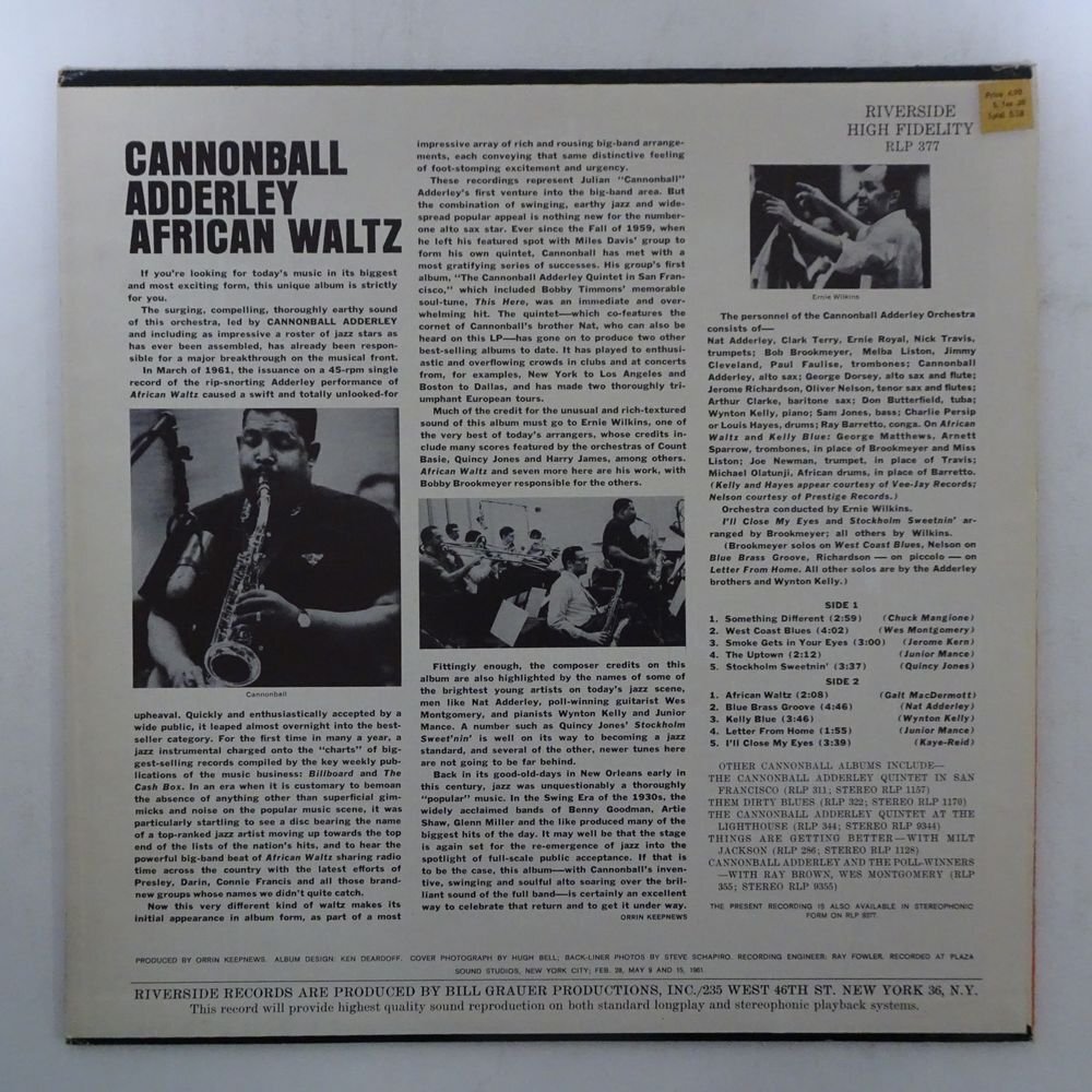 14030581;【US盤/RIVERSIDE/青大ラベル/深溝/MONO】Cannonball Adderley And His Orchestra / African Waltzの画像2