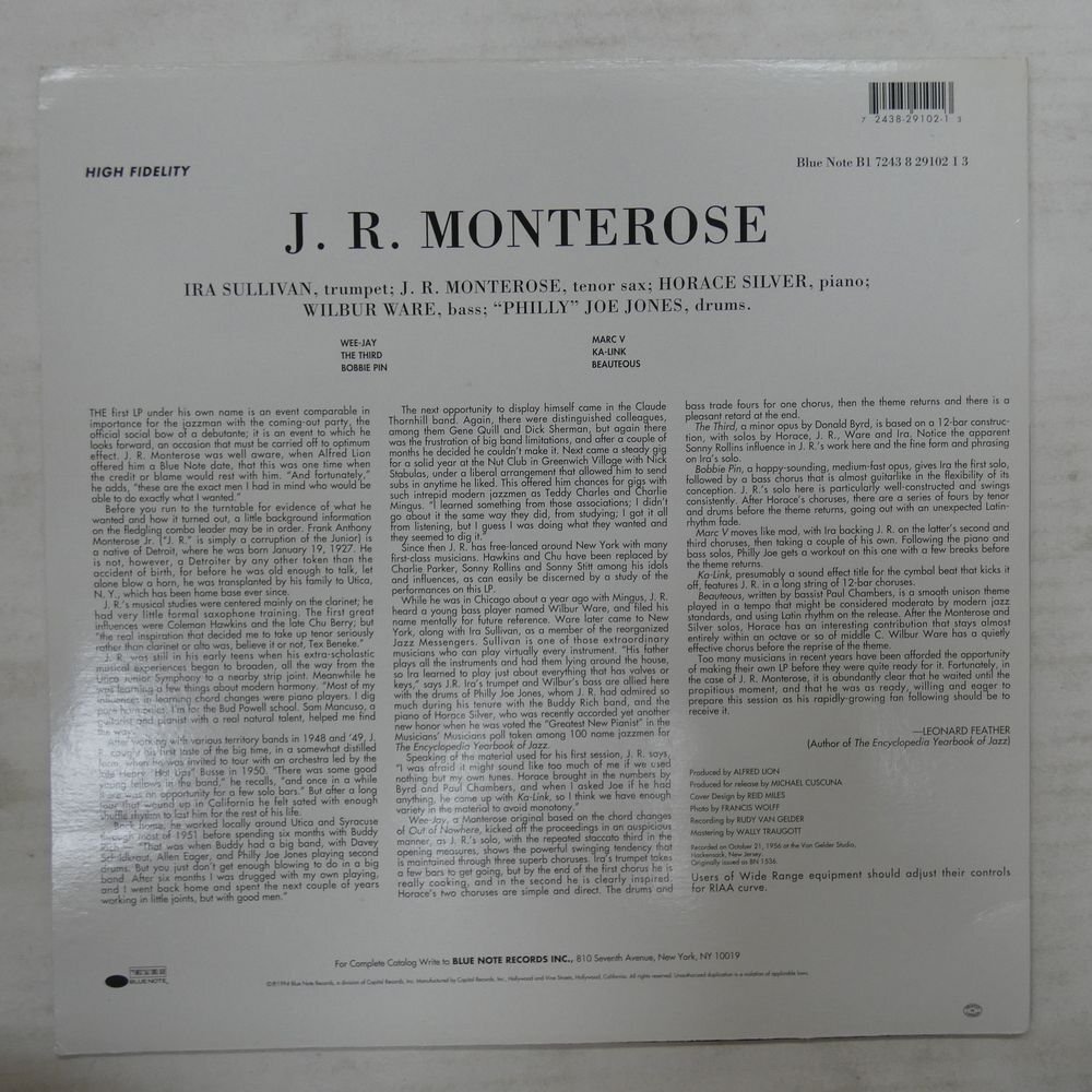 46072495;【US盤/BLUE NOTE/高音質180g重量盤/MONO/限定プレス/美盤】J.R. Monterose / S.T.の画像2