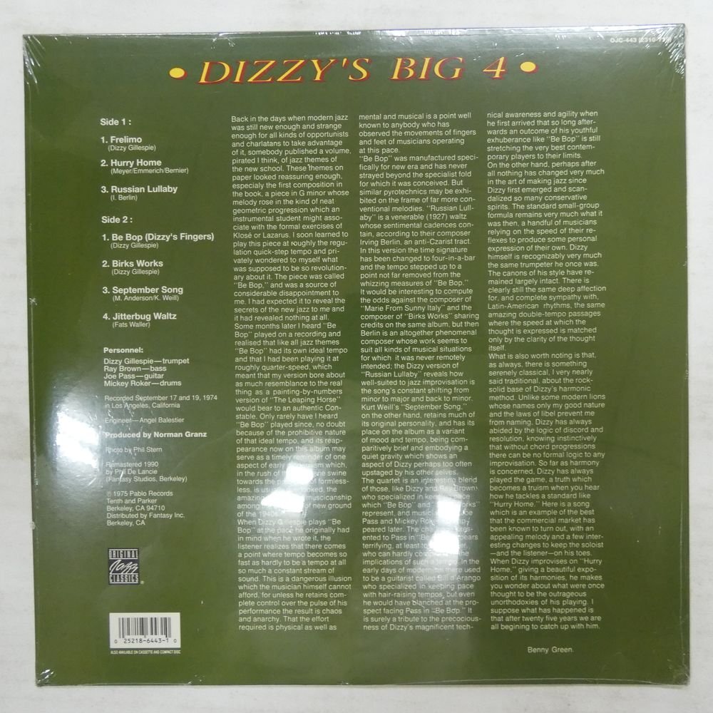 46072514;【未開封/US盤/OJC PABLO】Dizzy Gillespie ? Joe Pass ? Ray Brown ? Mickey Roker / Dizzy's Big 4の画像2