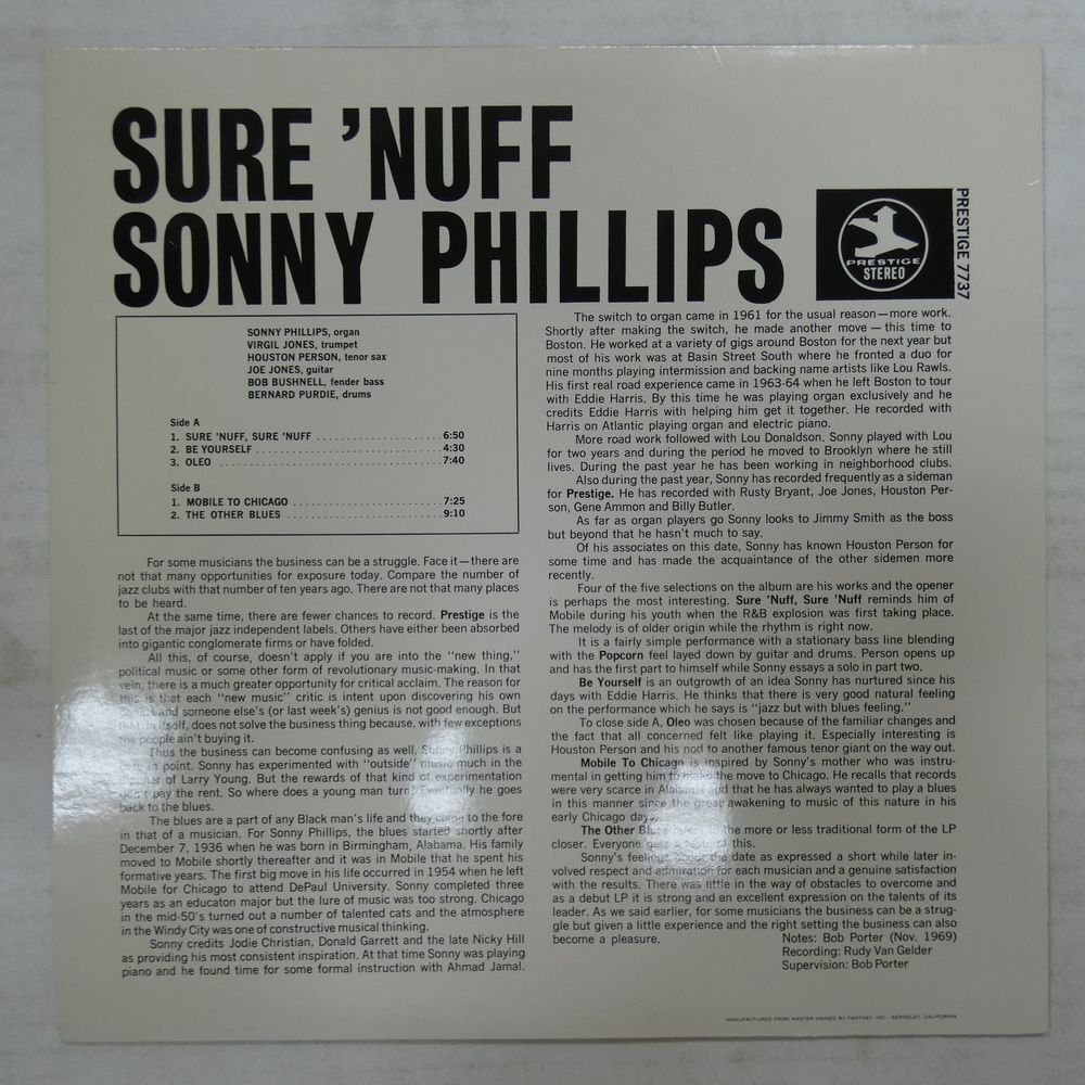 46072507;【国内盤/Prestige】Sonny Phillips/Sure 'Nuff_画像2