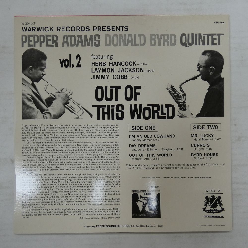 46072557;【Spain盤/FreshSound/美盤】Pepper Adams Donald Byrd Quintet / Out Of This World, Vol. 2の画像2