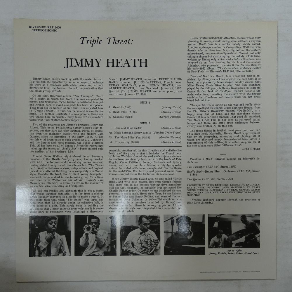 46072503;【US盤/RIVERSIDE/美盤】Jimmy Heath / Triple Threatの画像2