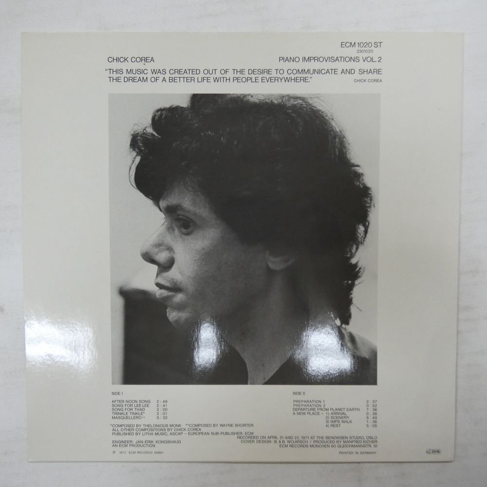 46072543;【Germany盤/ECM/コーティングジャケ/美盤】Chick Corea / Piano Improvisations Vol. 2の画像2