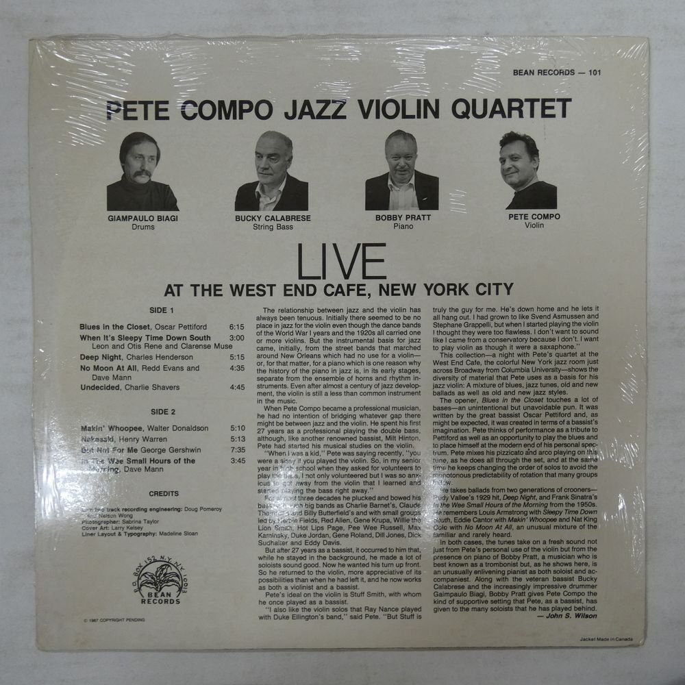 46072550;【US盤/シュリンク】Pete Compo Jazz Violin Quartet / Live At The West End Cafe New York Cityの画像2