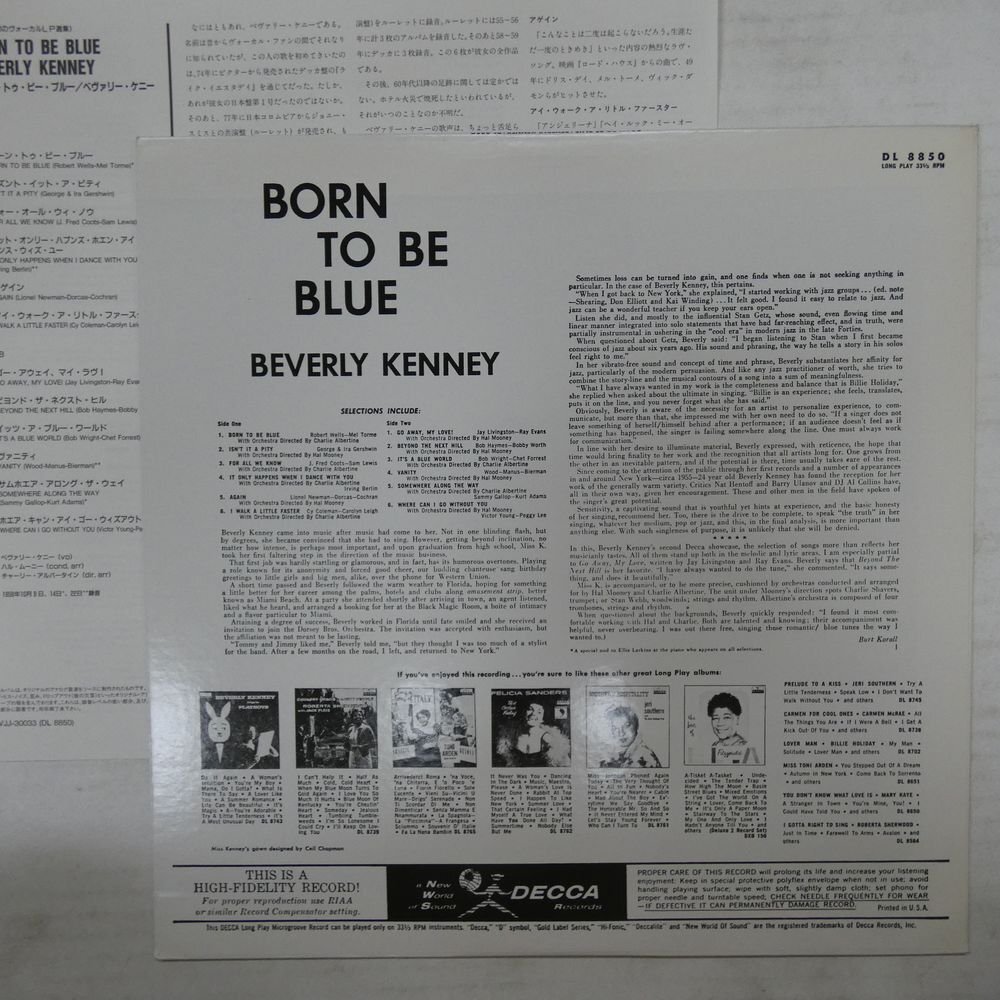 46072606;【国内盤/DECCA/美盤】Beverly Kenney / Born To Be Blueの画像2