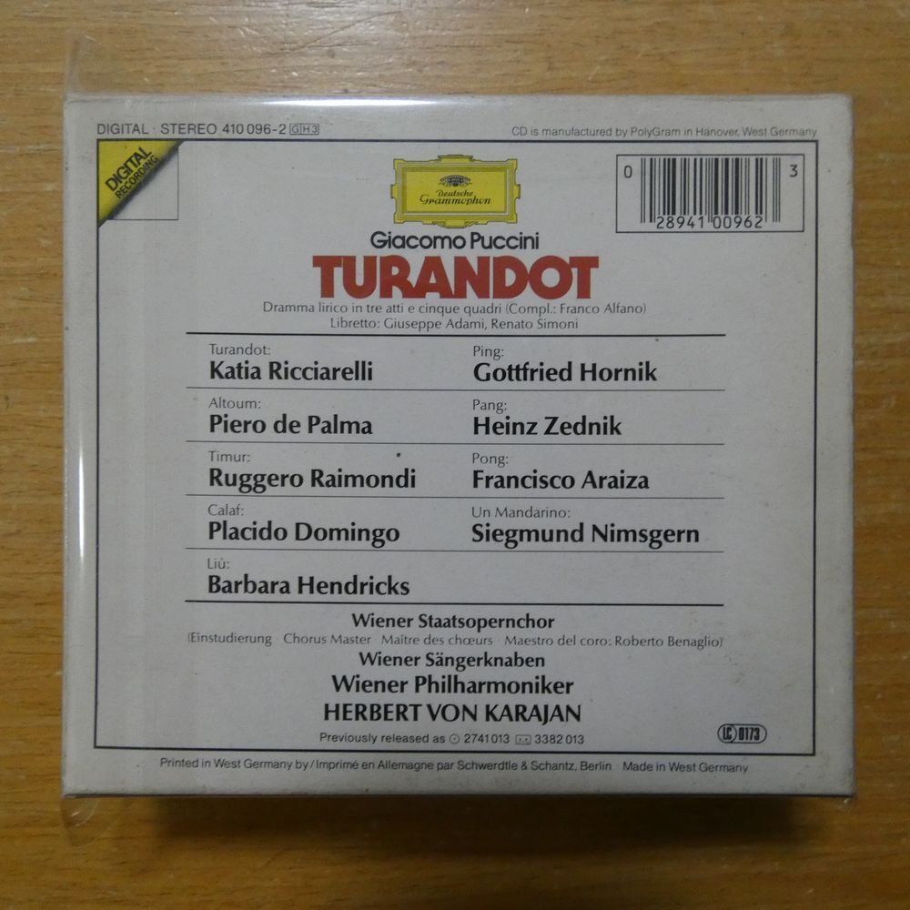 028941009623;【3CDBOX/西独盤/蒸着仕様】カラヤン / PUCCINI:TURANDOT(4100962)の画像2