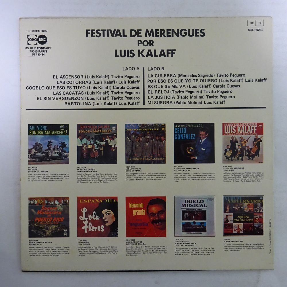 10025310;【France盤/LATIN】Luis Kalaff Con Los Alegres Dominicanos / Festival De Merenguesの画像2