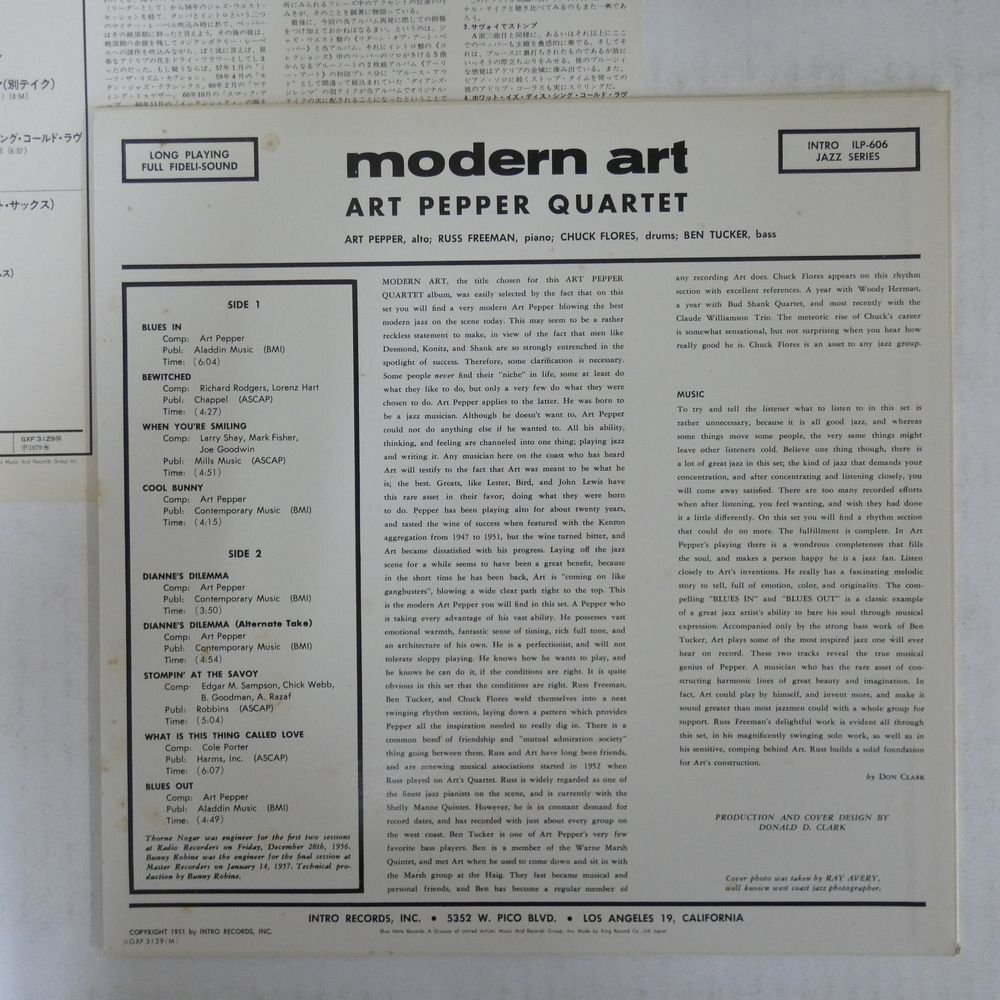 46073013;【国内盤/intro/MONO/美盤】Art Pepper Quartet / Modern Artの画像2