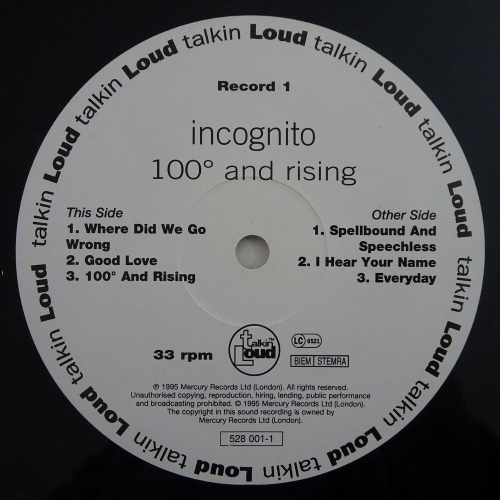 10025491;【UK盤/Talkin' Loud/2LP】Incognito / 100° And Rising_画像3