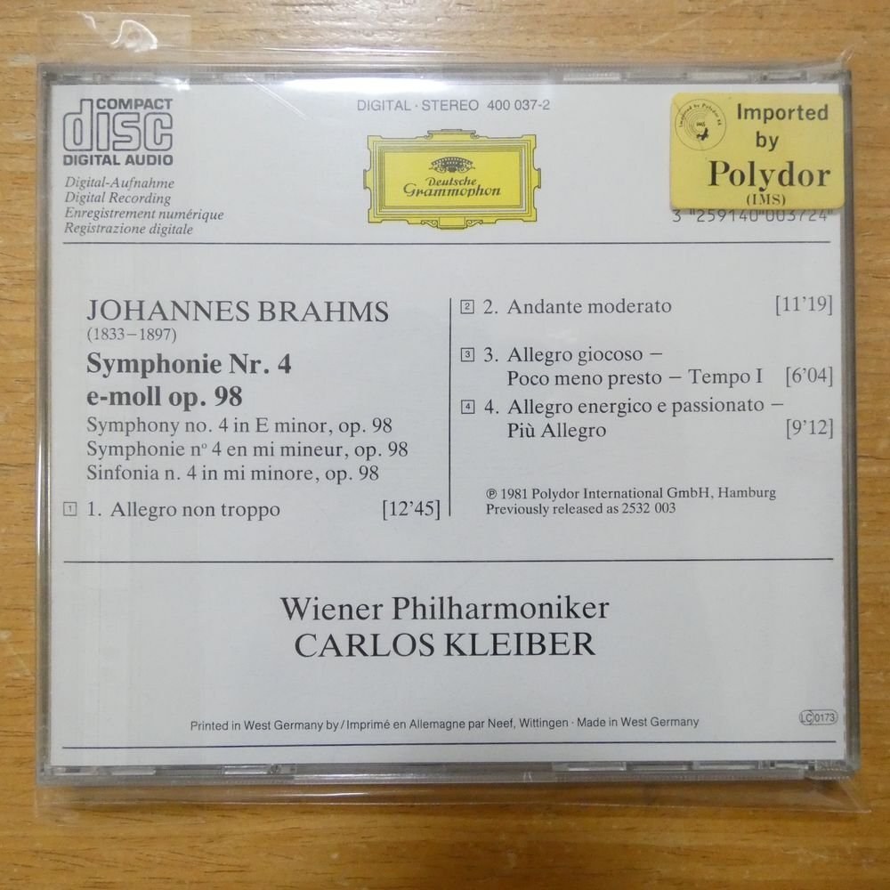 41098103;【CD/西独盤/蒸着仕様】KLEIBER / BRAHMS: SYMPHONIE NR. 4(4000372)_画像2